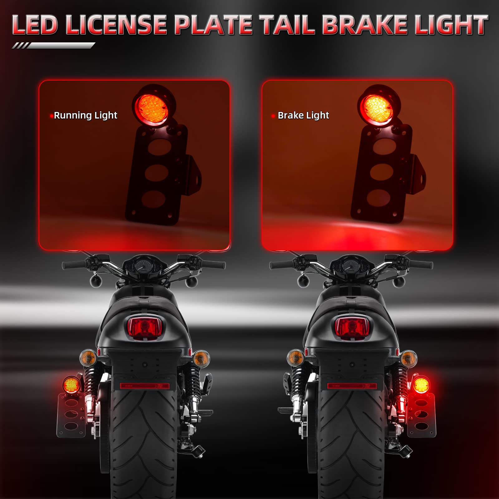 Amazicha LED Tail Rear Light 3/4'' Axle Hole Side Mount License Plate Bracket Brake Light Motorcycle Compatible for Harley Honda