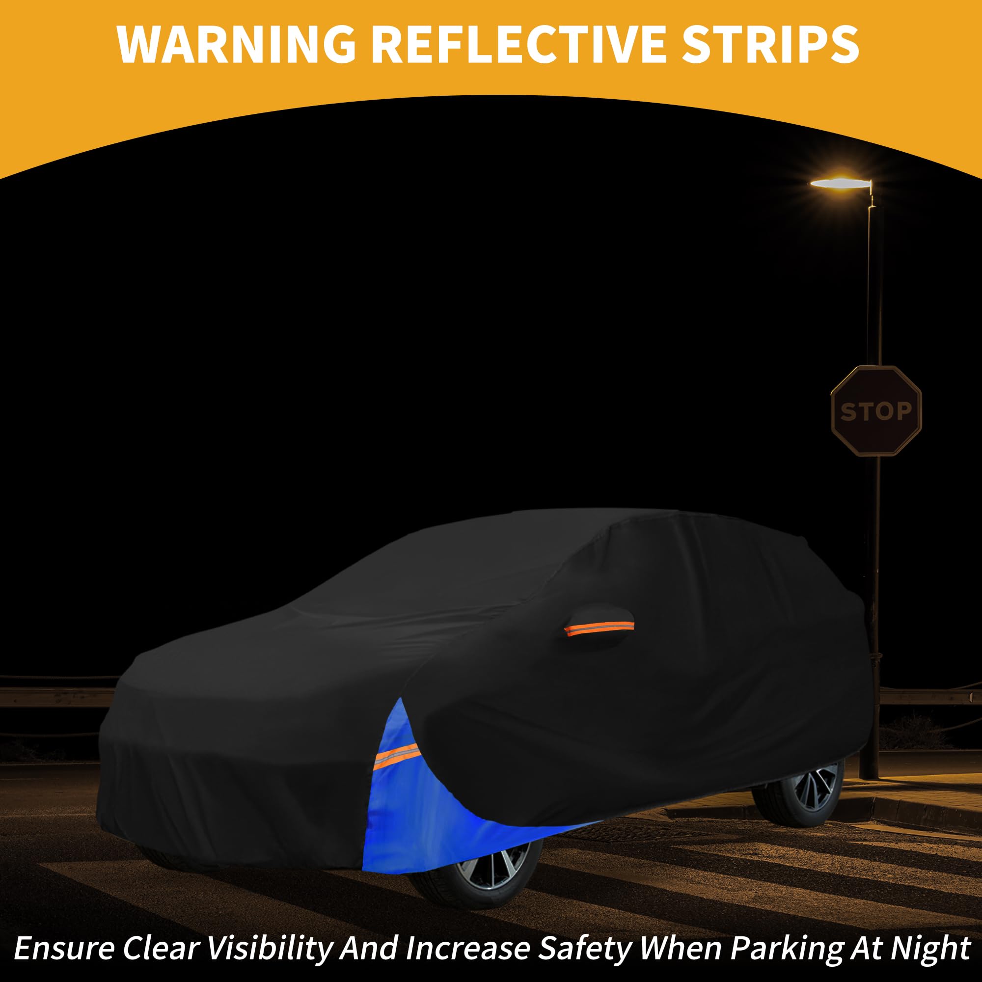 Partuto Waterproof All-Weather Universal Car Cover with Right Side Zipper, 210D-PU Black Blue Fits for SUV Up to 181'' Length