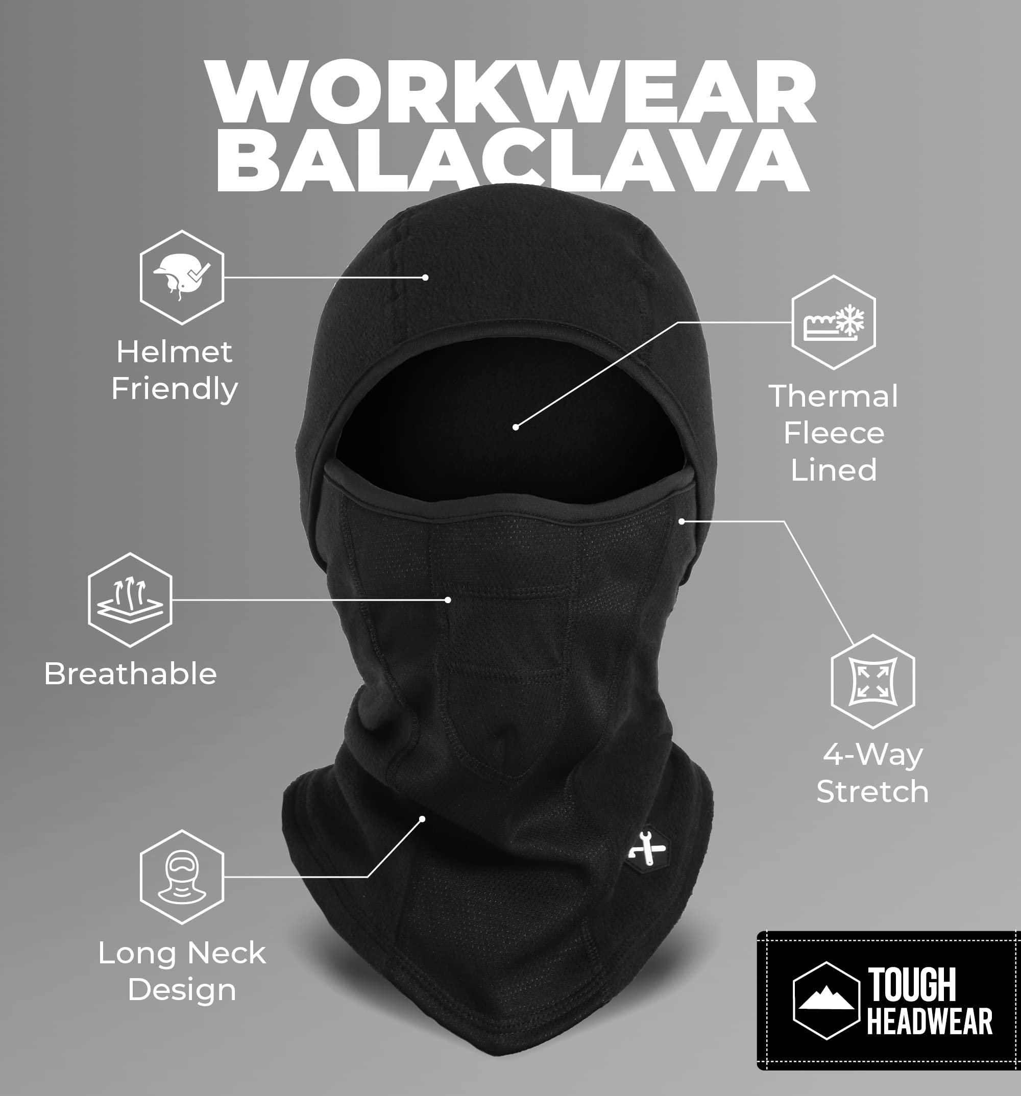 Tough Headwear Full Face Mask For Cold Weather,Mens Balaclava Face Warmer- Winter Fleece Ski Masks Motorcycle & Construction