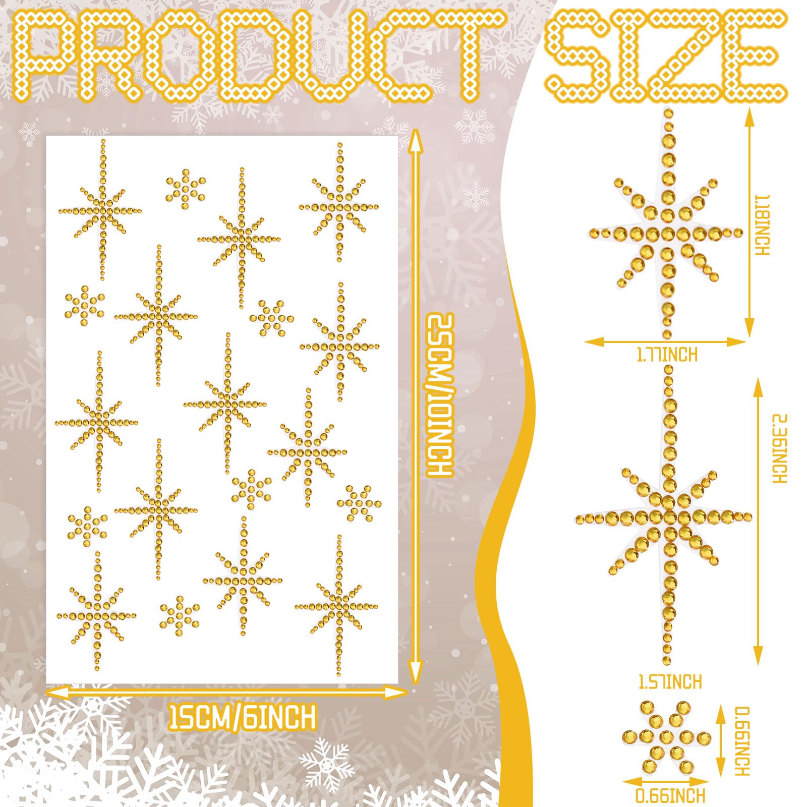 Epakh 76 Pcs Rhinestone Star Of Bethlehem Stickers Self Adhesive Gold Crystal Rhinestone Sticker For Holiday Package Gift Decor