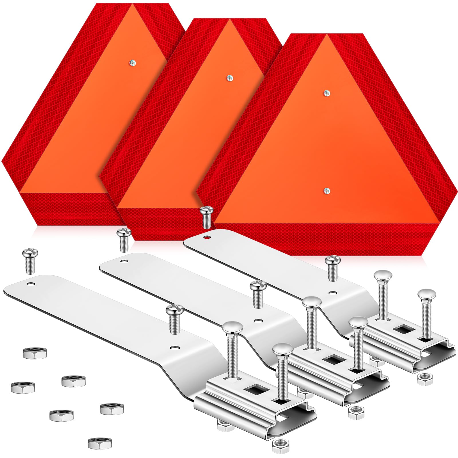 Yaocom 3 Sets Slow Moving Vehicle Sign with Mounting Bracket 14 x 16 Inch Slow Moving Vehicle Triangle Sign Aluminum Warning Tri