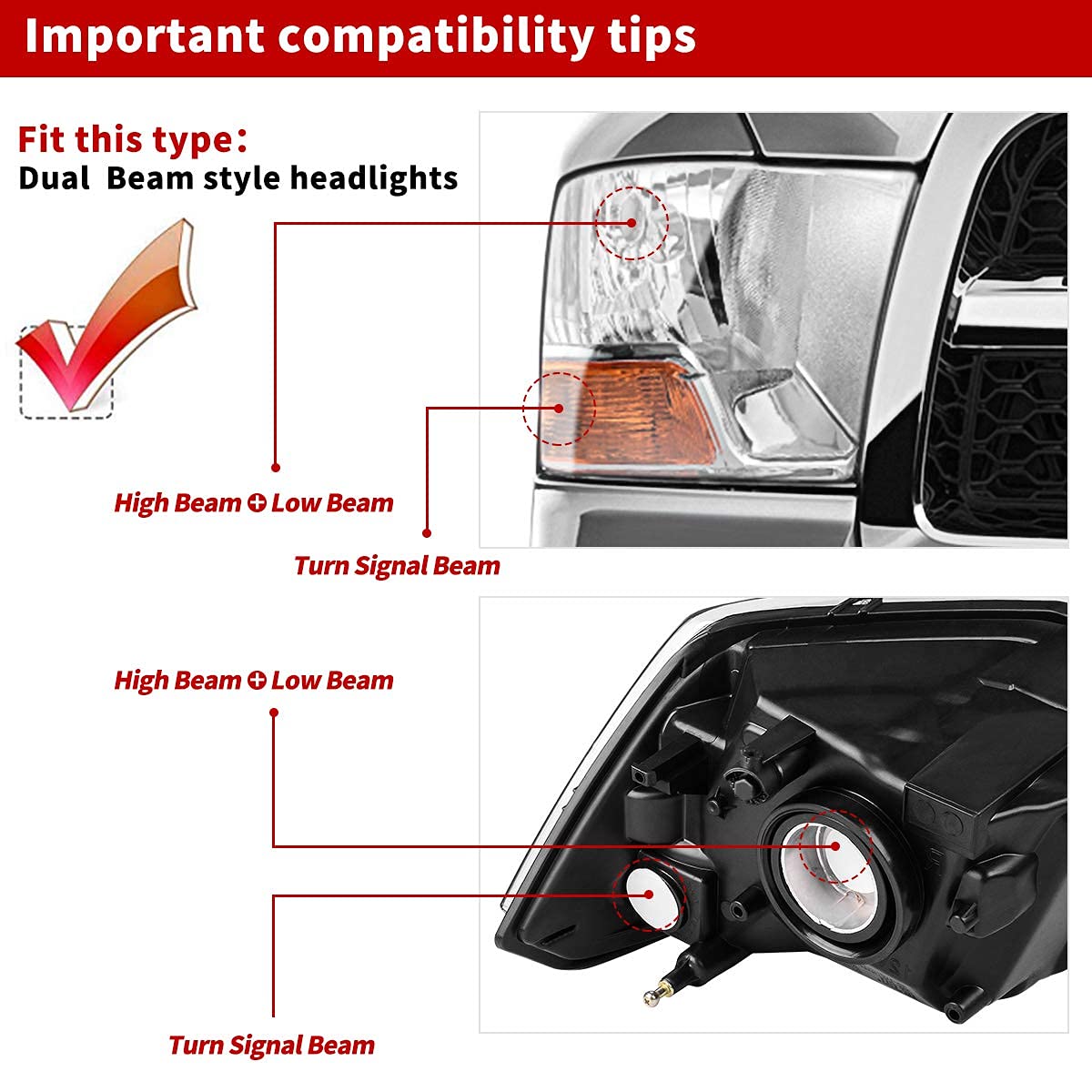 Autosaver88 Compatible With 09 10 11 12 Dodge Ram 1500 2500 3500 Pickup Dual Beam Model Headlight Assembly Replacement Black Hou