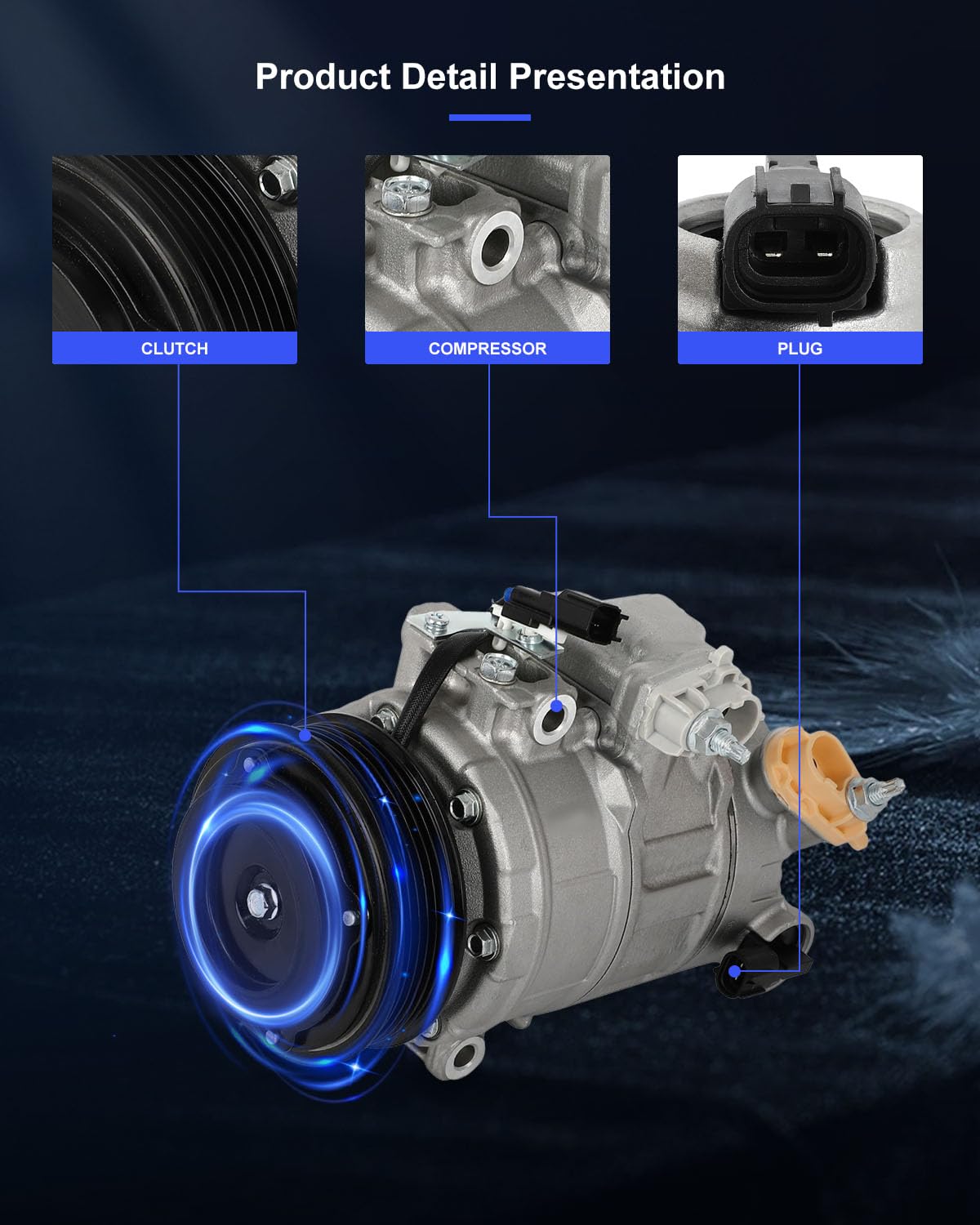 Eccpp A/C Compressor With Clutch 2013-2019 Fit For Ford Explorer 3.5L 2013-2016 Fit For Lincoln Mks Mkt 3.5L Ac Compressor