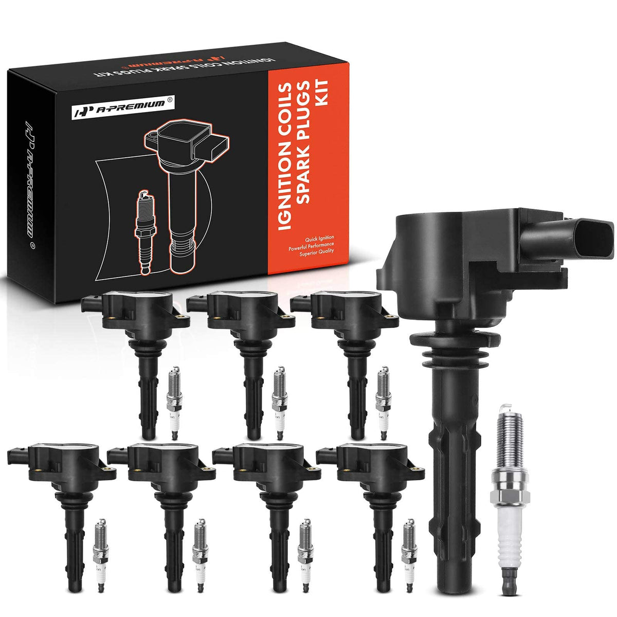 A-Premium Set of 8 Ignition Coil Pack and Iridium Spark Plugs Compatible with Mercedes-Benz CLS550 E550 S550 2007-2011 GL450 SL5