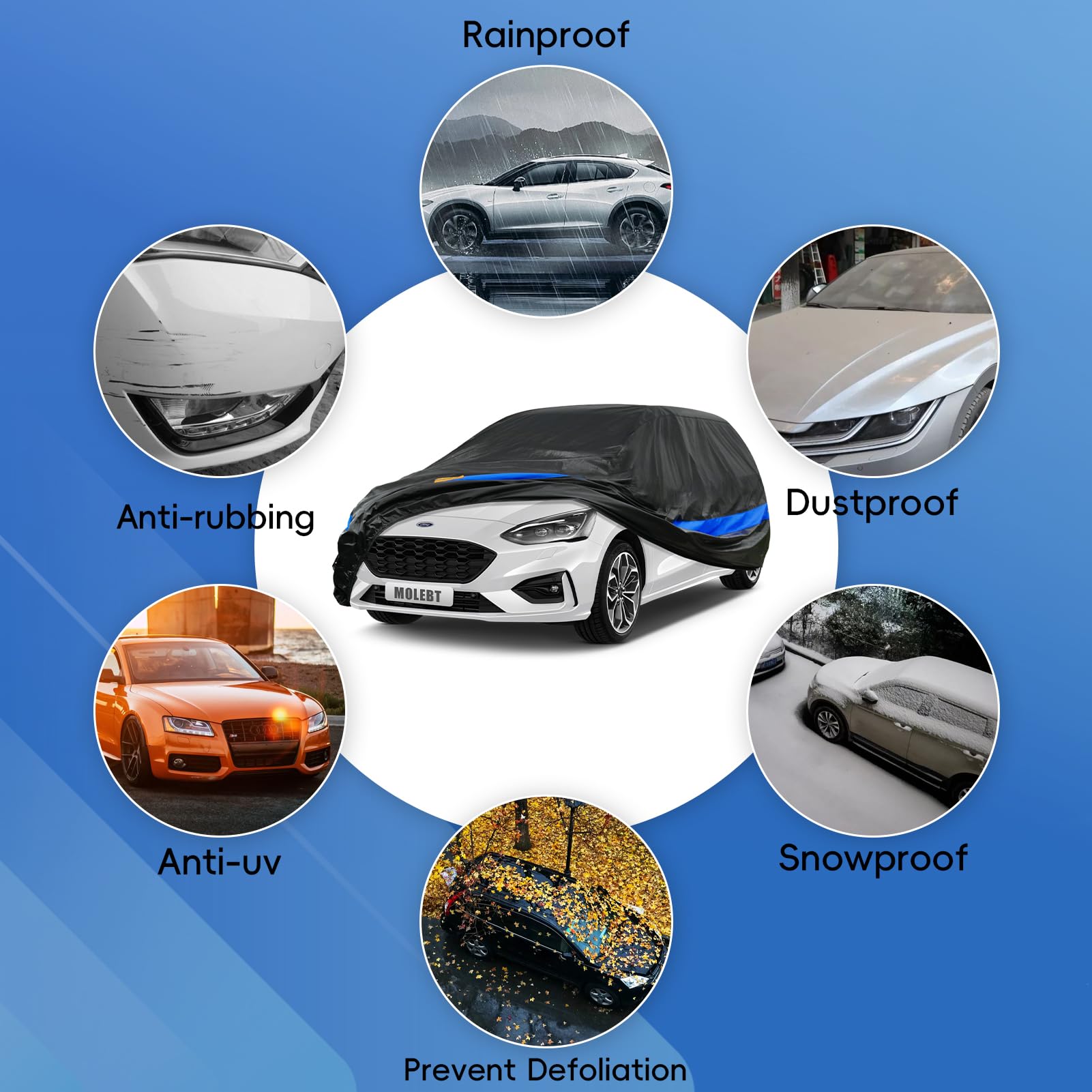 Molebt Hatchback Car Cover Waterproof All Weather, Universal Fit Ford Focus Honda Civic Hatchback, Toyota Corolla Hatchback, Sub