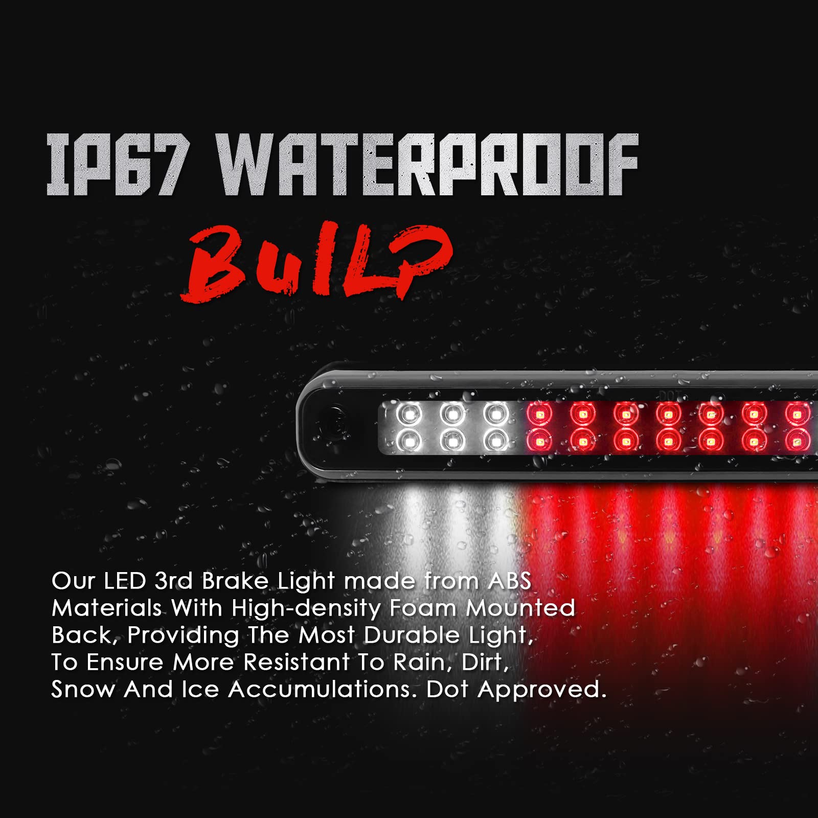 3Rd Third Tail Rear Brake Light Replacement For 1988 1989 1990 1991 1992 1993 1994 1995 1996 1997 1998 1999 Chevy Gmc C/K-Series