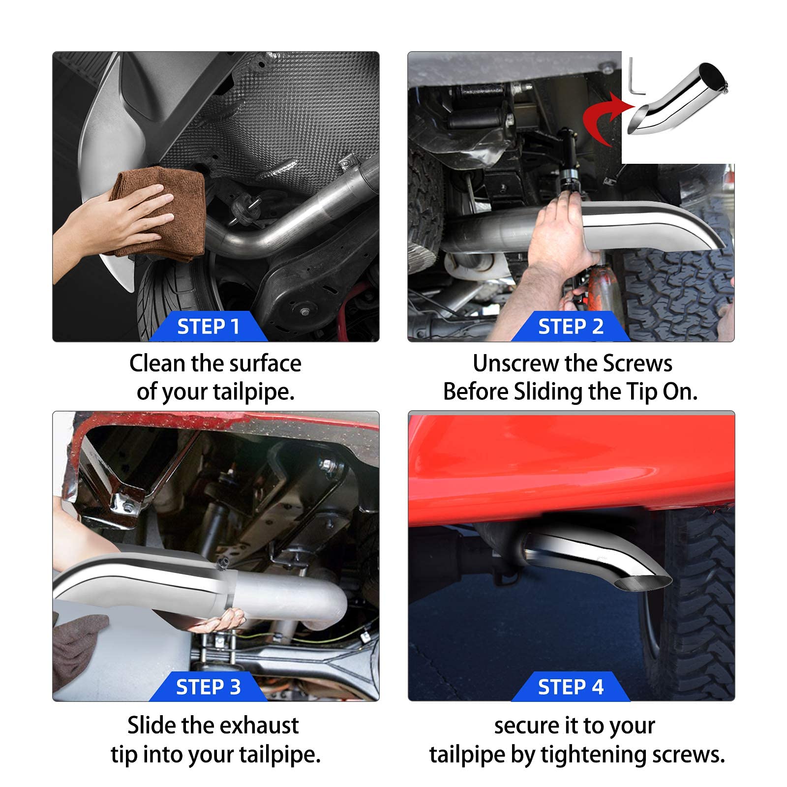 AUTOSAVER88 3 Inch Turn Down Exhaust Tip, 3' Inlet 3' Outlet 12' Overall Length Chrome-Plated Stainless Steel Diesel Exhaust Tail Tip, Fits 3-inch Outside Diameter Tailpipe, Turndown Design, Bolt On