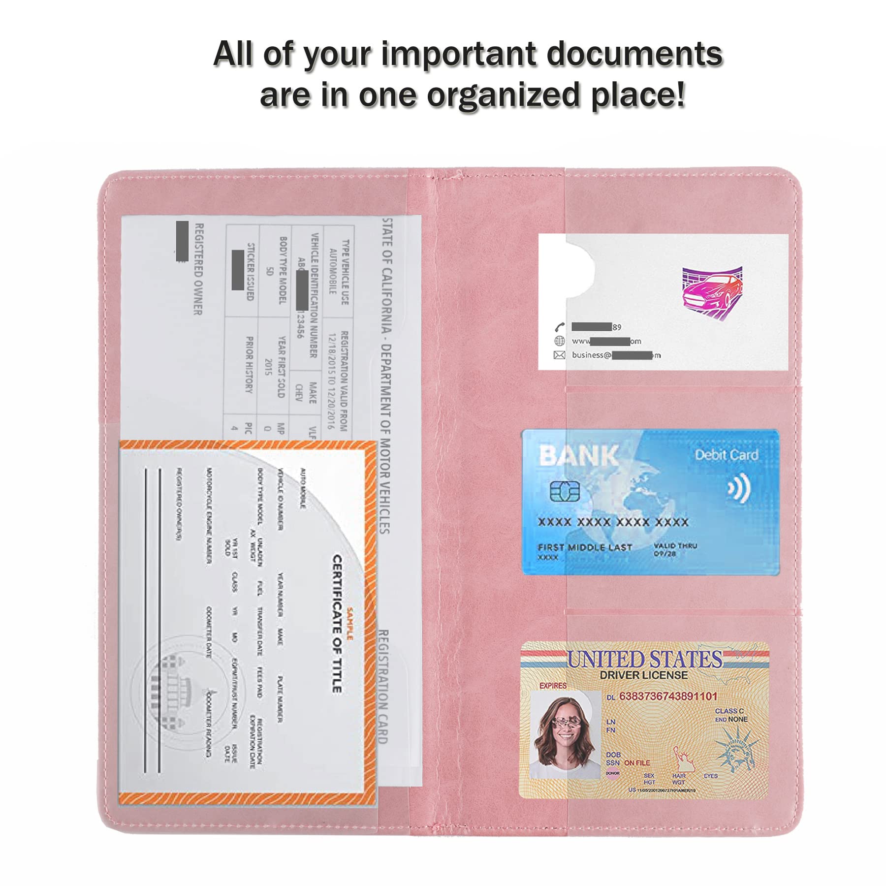 Uyye Auto Car Registration And Insurance Documents Holder - Pu Leather Vehicle Glove Box Documents Organizer Wallet, Car Interio