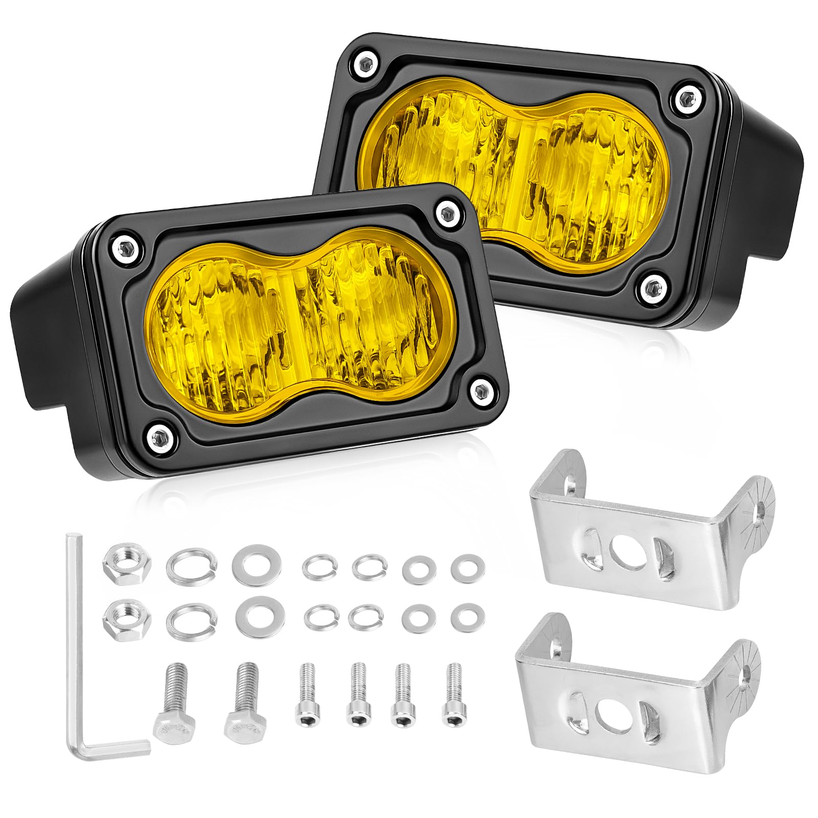 Akd Part Yellow Led Pods, 3 Inch Flood Cree Led Fog Lights 40W Yellow Small Chase Pod Lights Ditch Lights Off Road Driving Light