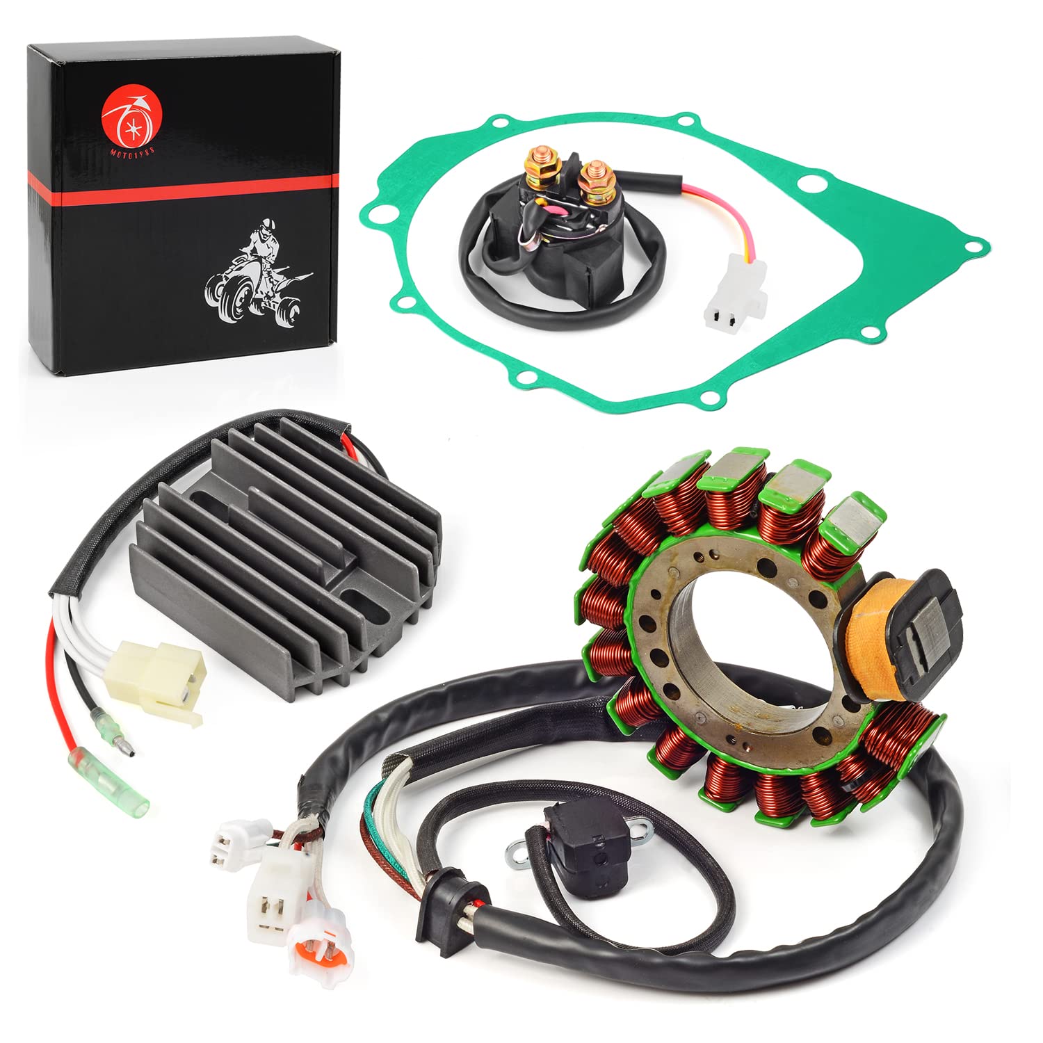 Stator & Regulator Relay With Gasket For Yamaha Warrior 350 Yfm350 1996 1997 1998 1999 2000 2001 3Hn-85510-10-00 3Gd-15451-00-00