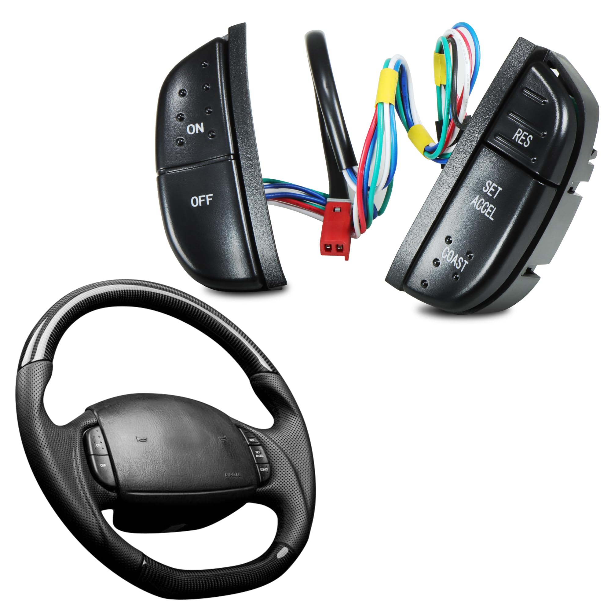 Husuku Steering Wheel Mounted Cruise Control Switch Buttons Kit Compatible With 1997-2004 Ford F-150/250/350 Super Duty, 1999-20