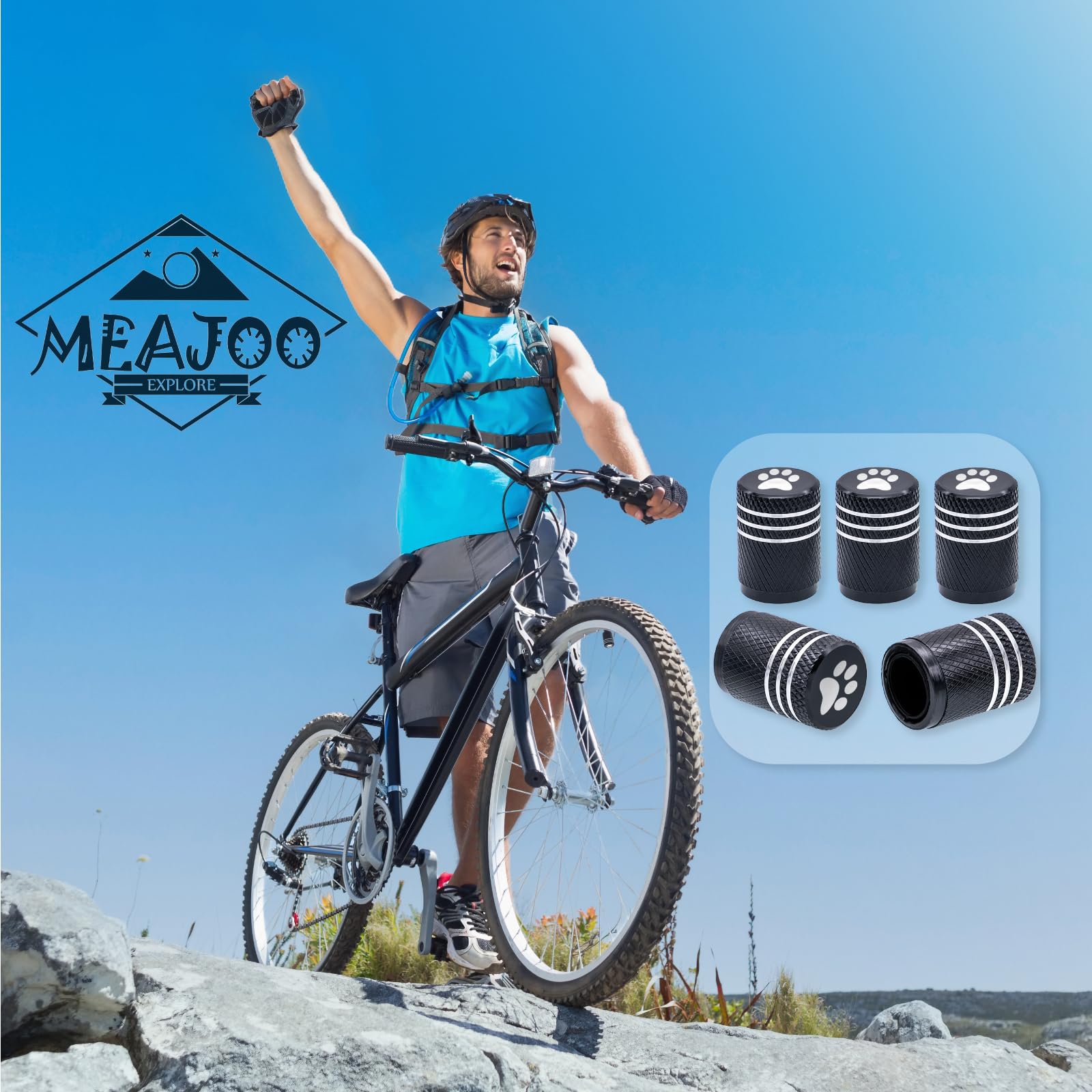 Meajoo 8Pcs Cat Dog Paw Tire Valve Stem Caps, Aluminum Air Caps Cover, With Plastic Liner Corrosion Resistant Leak-Proof, Univer