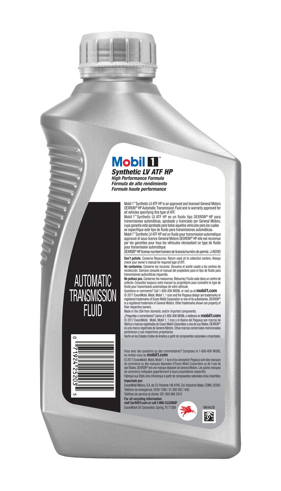 Mobil 1 Full Synthetic Lv Automatic Transmission Fluid Hp, 6-Pack Of 1 Quarts