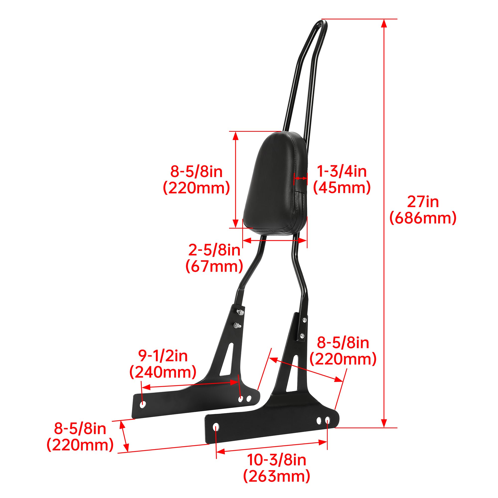 Ecotric Detachable Black Backrest Sissy Bar Compatible With 2006-Up Harley Davidson Dyna Street Bob Fxdb Efi Fxdbi Super Glide Fxd Custom Fxdc
