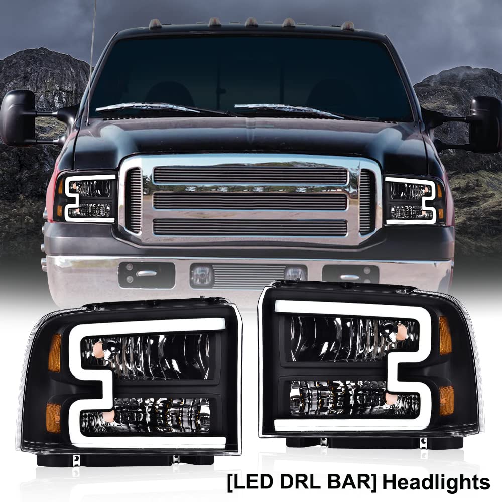 Pit66 Led Drl Headlight Assembly Compatible With Ford F250 F350 F450 F550 Super Duty 2005 2006 2007/Fit For Excursion 2005 6C3Z1
