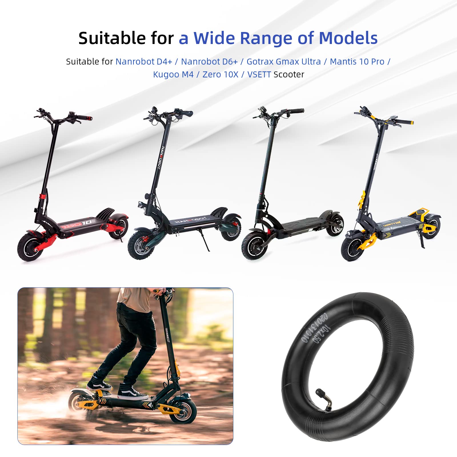 ulip (2 Pack 10x2.5 Replacement Inner Tubes with 90 Degree for Nanrobot D4 Plus D6+ Gotrax Gmax Ultra Mantis 10 Pro SE Kugoo M4