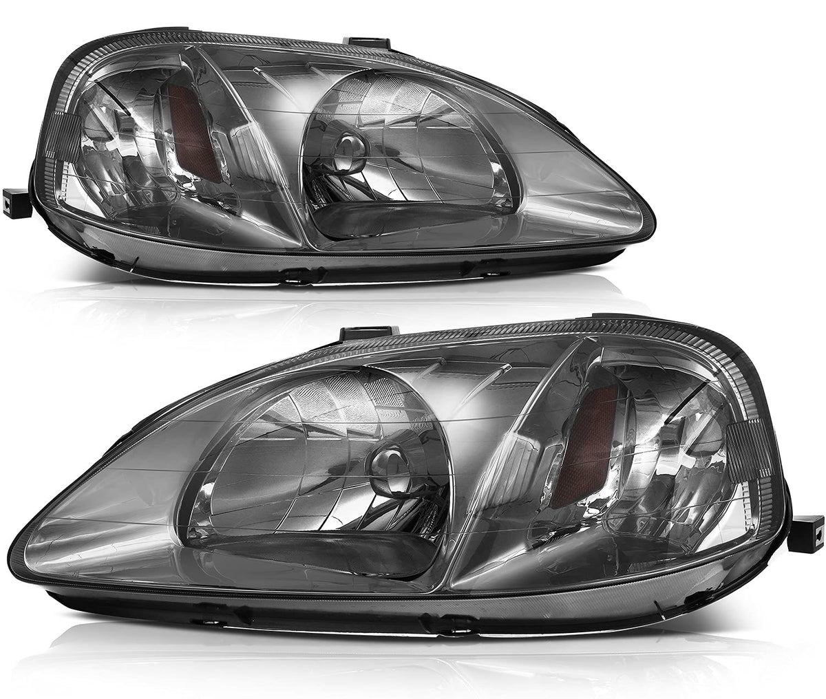 Scitoo Headlight Assembly Fits For Honda Civic 1999-2000 Headlamp In Black Housing Amber Reflector Clear Lens