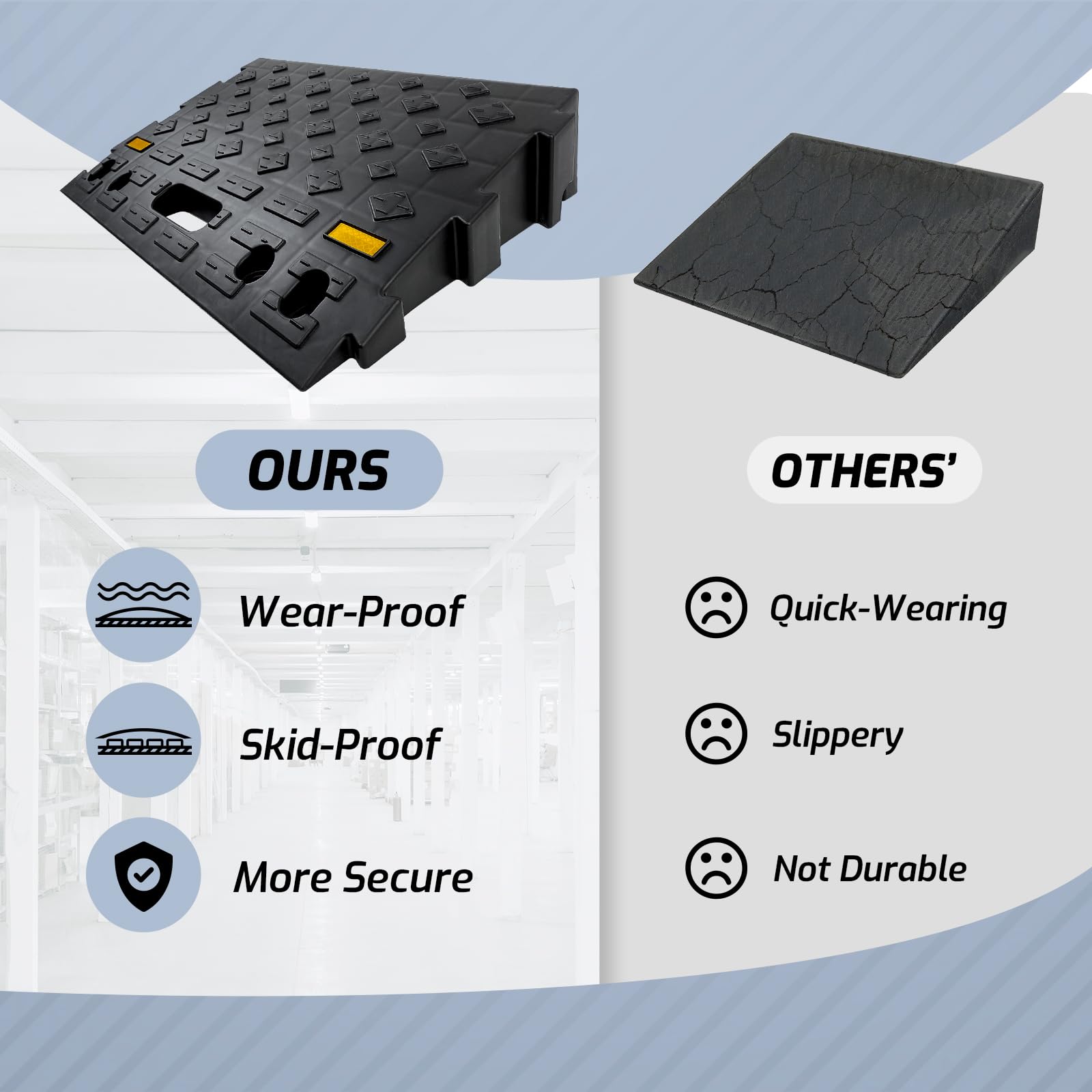 4'' High 2-Piece Portable Automotive Curb Ramp, Heavy-Duty Plastic Threshold Ramp Track Interlocking Step Ramp Structure 6600 Lb