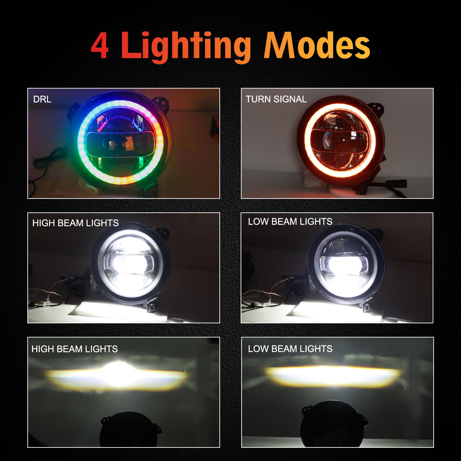 Beeyeo 9 Inch Led Headlights, Round Wrangler Headlight With Halo Drl & Turn Signal For Wrangler Jl 2018 2019 2020 2021, Gladiato