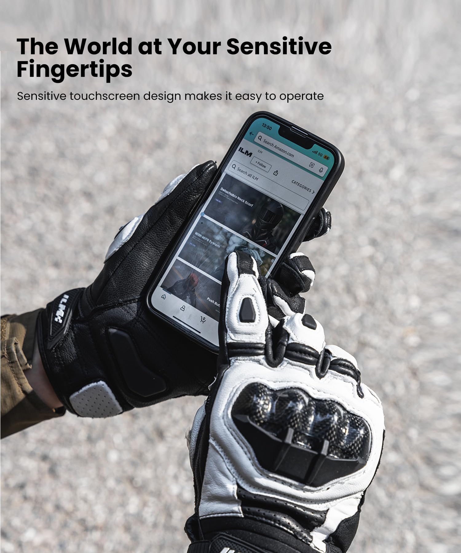 Ilm Air Flow Leather Motorcycle Gloves Touchscreen For Men And Women Model-Grc01 (M, White)