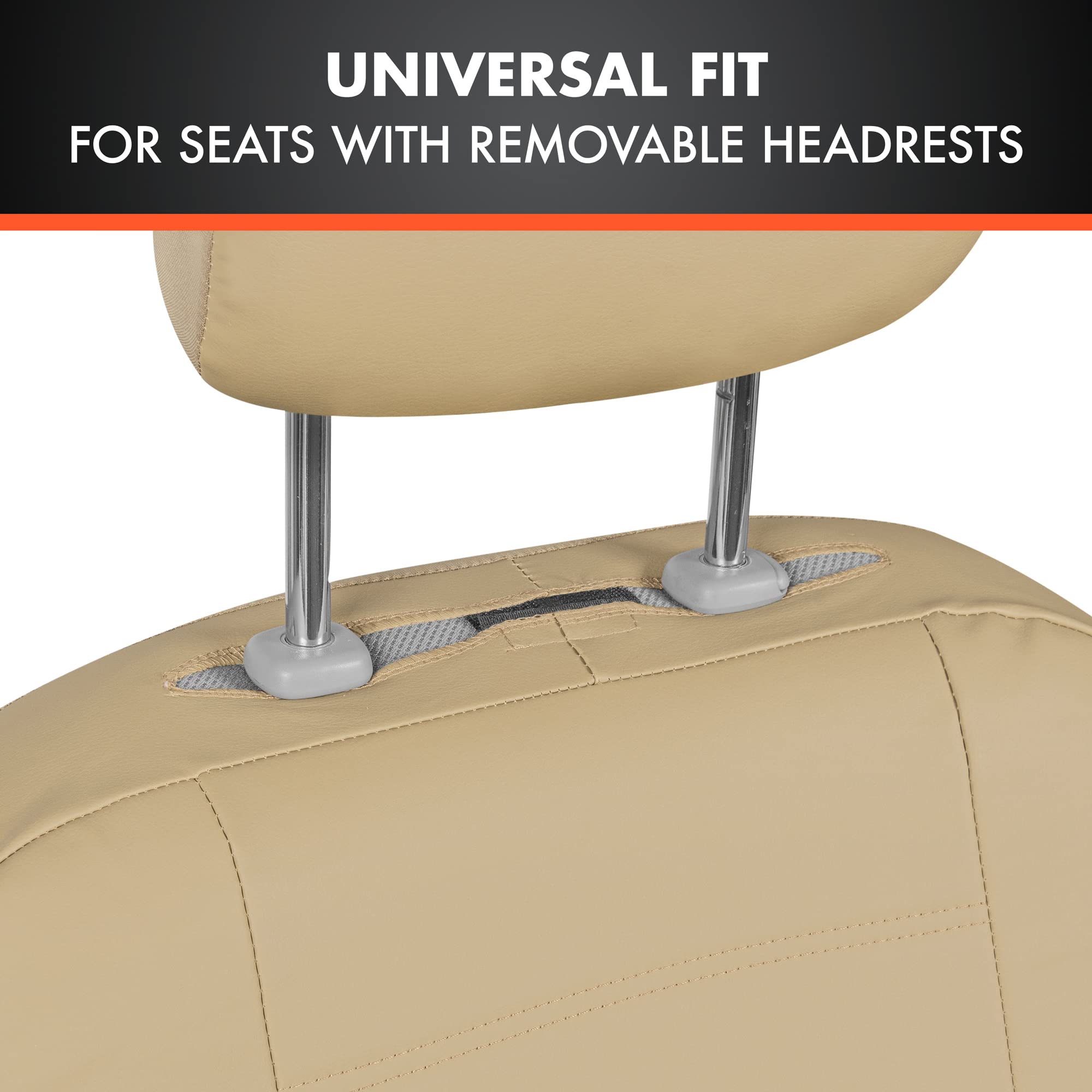 Bdk Carxs Beige Leather Car Seat Covers Universal Full Set, 9-Piece Faux Leather Seat Covers For Cars, Includes Front Seat Cover