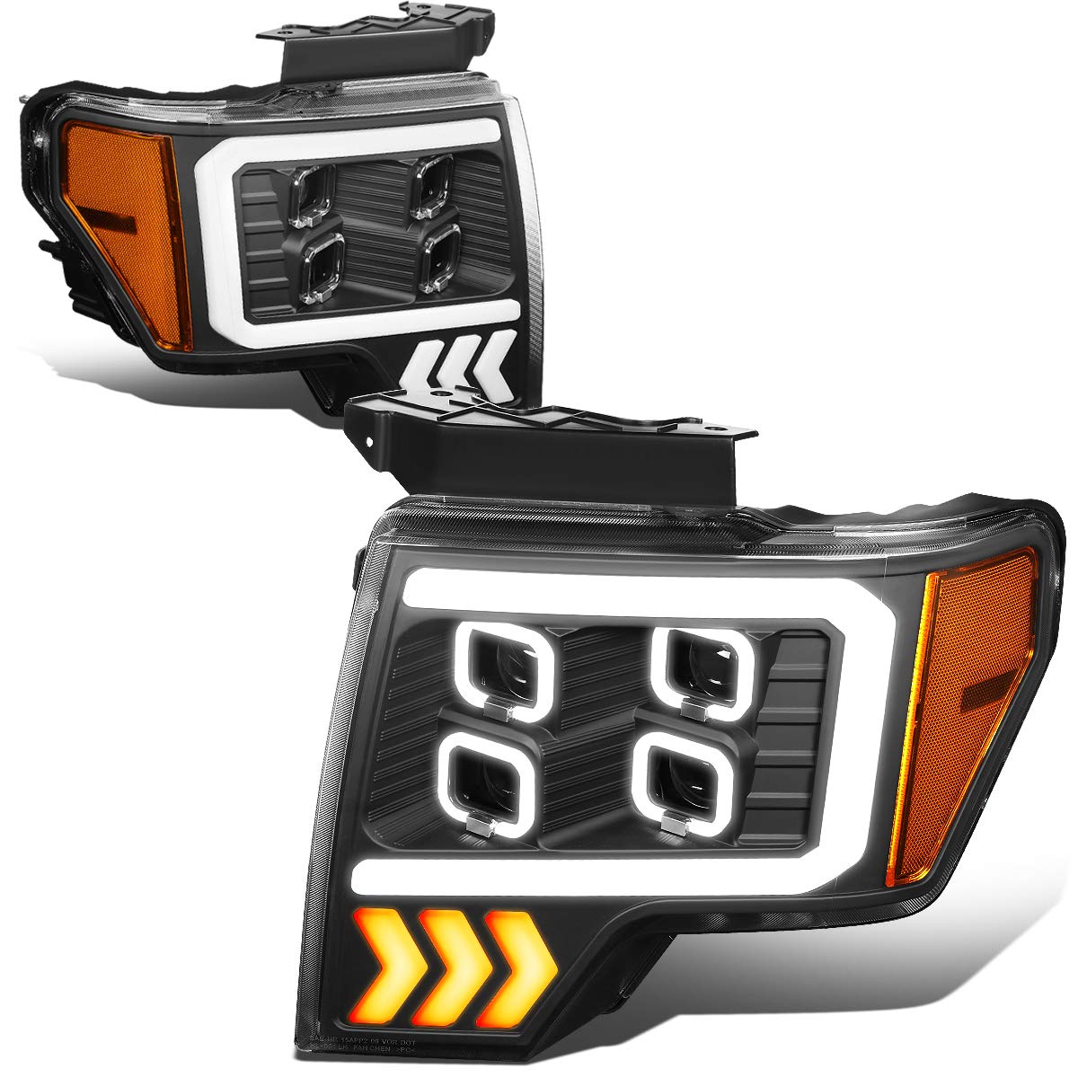 Dna Motoring Hl-Lb-T8-F15009-Bk-Am Pair Auto Update Led Effect Drl Quad Projector Headlight Lamp Replacement For 09-14 F150, Bla