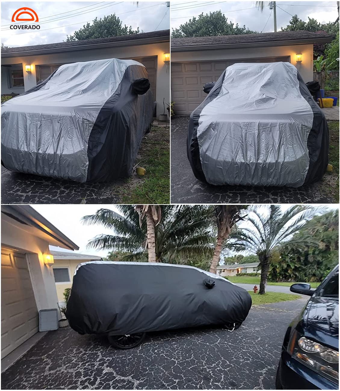 Coverado SUV Car Cover Waterproof All Weather for Automobiles, Outdoor Full Size Cover 210D Rain Sun UV Dust Protection Car Cove