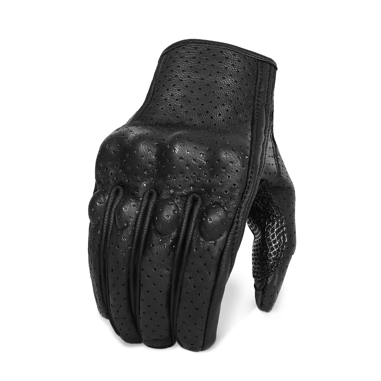 Updated Goatskin Leather Motorcycle Gloves Men Touchscreen Anti-Slip Motorbike Riding Gloves For Men (Updated,Perforated, L)