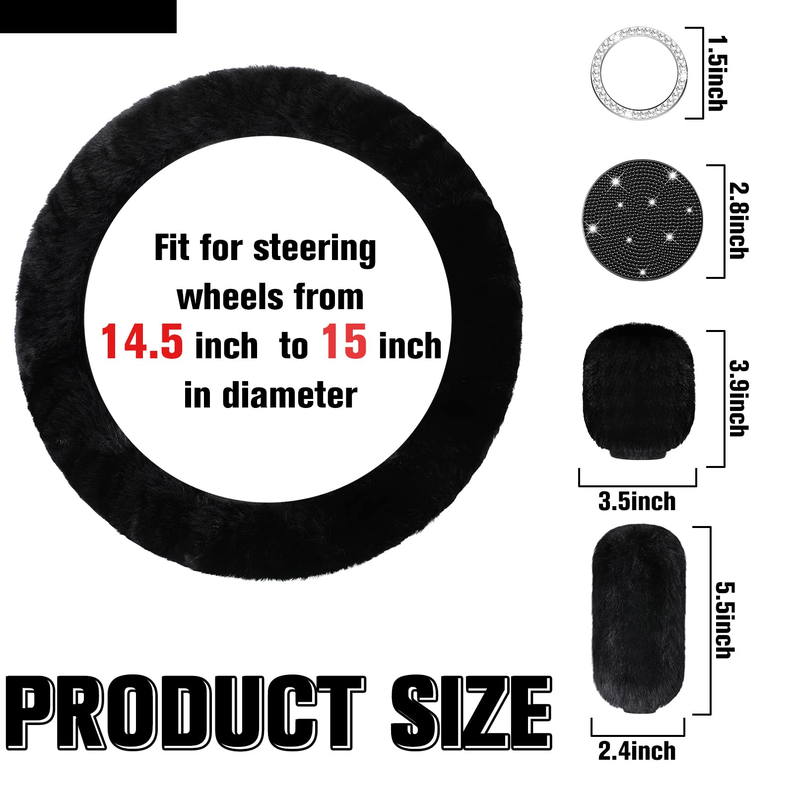 Frienda 10 Pcs Fluffy Car Steering Wheel Covers Handbrake And Gear Shift Cover Seat Belt Shoulder Pads Diamond Mat Ignition Ring