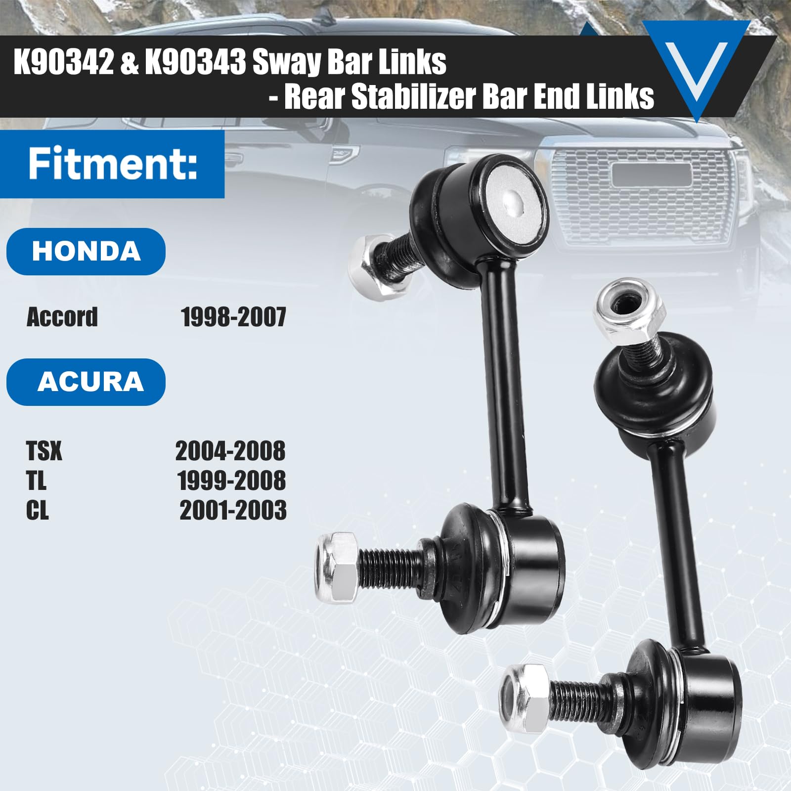 K90342&K90343 Sway Bar Links - Rear Stabilizer Bar End Links Compatible With Honda Accord 1998-2007 Acura Tsx 2004-2008 Tl 1999-