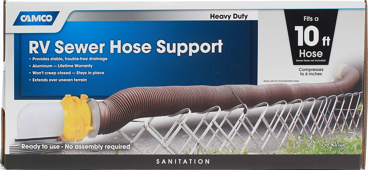 Camco 10-Ft Camper/Rv Sewer Hose Support - Features Lightweight Durable Aluminum Design - Includes Strap Kit - Easily Folds For 