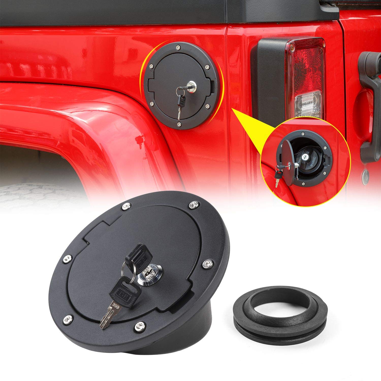 Rt-Tcz Fuel Filler Door Locking Gas Tank Cap Cover Accessories For 2007-2017 Jeep Wrangler Jk & Unlimited Sport Rubicon Sahara,Locking Black