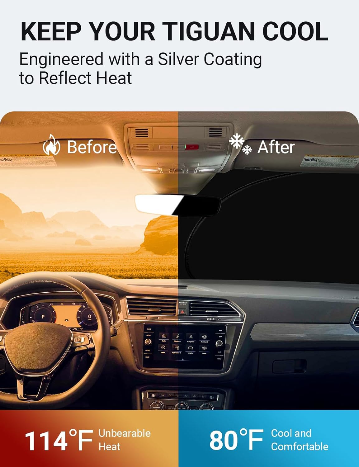 Proadsy 2024 Upgrade Front Windshield Sun Shade Foldable Sunshade Protector Custom Fit 2018-2024 Volkswagen VW Tiguan Crossover,