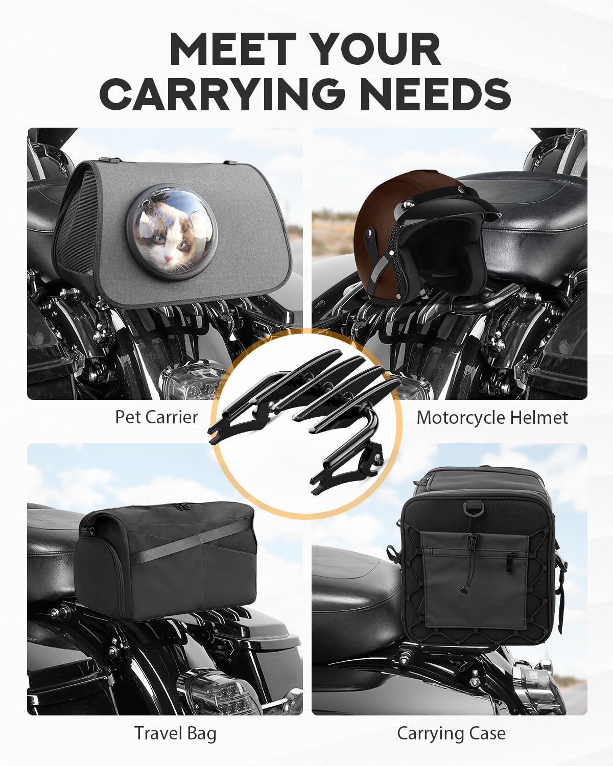 Pbymt Gloss Black Detachable Mounting Luggage Rack Compatible For Harley Touring Street Glide Road King Electra Glide 2009-2023