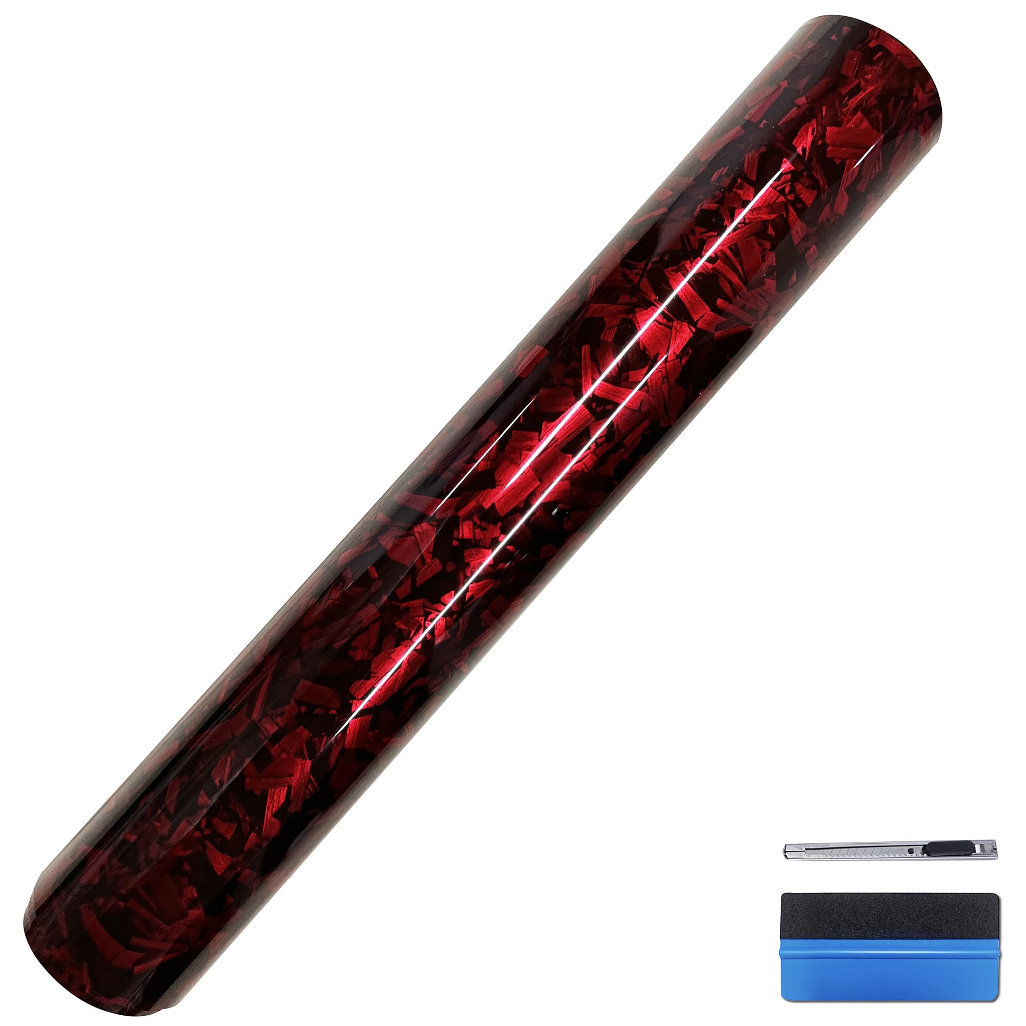 Lzlrun Forged Matte Carbon Fiber Black Vinyl Wrap Roll Air Release Sticker Sheet Film Diy Decal Car Auto Vehicle Morotcycle Self Adhesive (2Inch X 30Ft, Red)