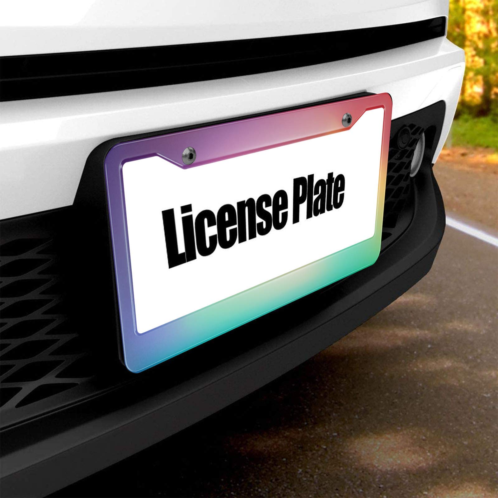 HOSNYE Rainbow Shading License Plate Frame Colorful Dye Gradient Rainbow Color Metal License Plate Cover Front Plates Frames Car