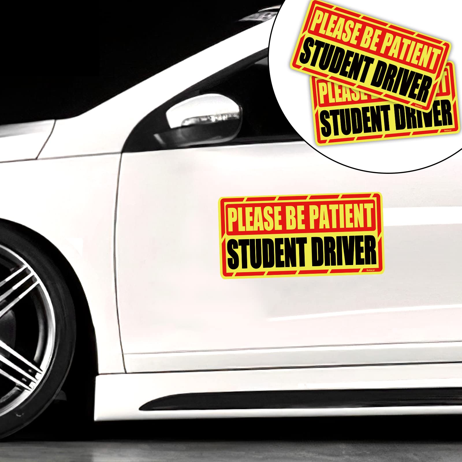 Botocar Student Driver Car Magnet, 2 Pack Super Large Please Be Patient Student Driver Signs For Car, Reflective New Driver Vehicle Bumper Magnetic Sticker, Novice Driver Safety Warning Sign, 12×6In