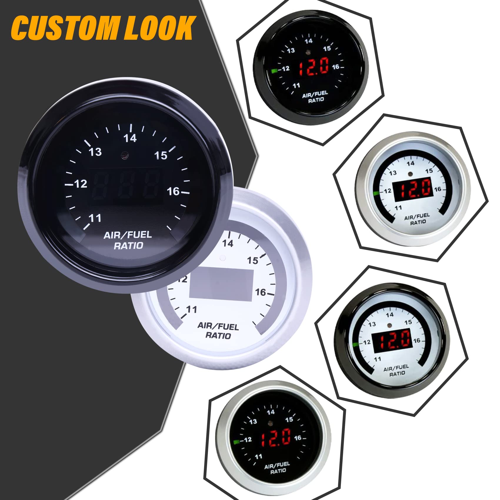 Wideband UEGO Air/Fuel Ratio Gauge 52mm (2-1/16   ) with 4.9 LSU Sensor, Digital AFR Controller Gauge, Wideband O2 Control Senso