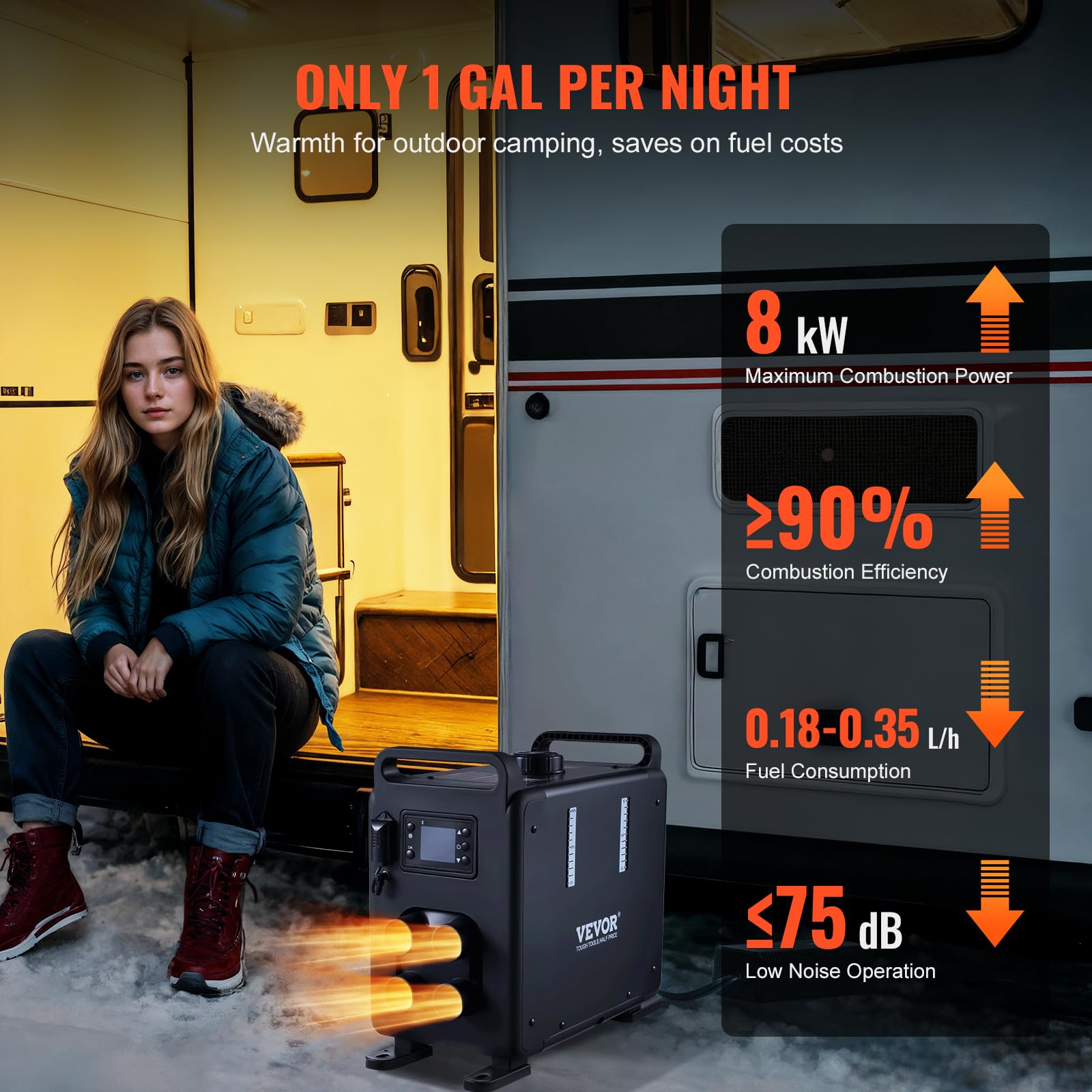 VEVOR 8KW Diesel Heater, 12V/24V All in One Diesel Air Heater, Bluetooth APP Control, Remote Control and Display Screen, CO Alar