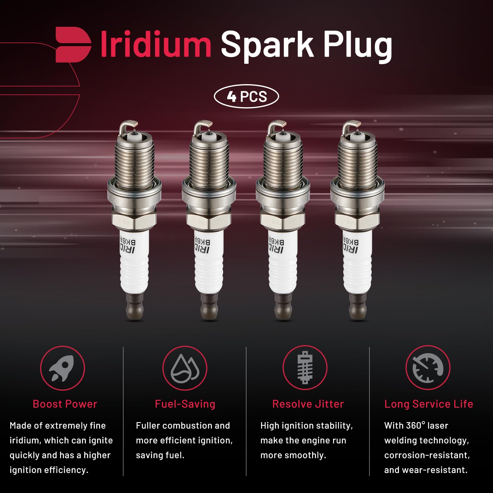 BDFHYK Set of 4 Iridium Spark Plug Compatible with Toyota Suzuki Dodge Subaru Acura Chevy Kia Plymouth Volkswagen,1.3L 1.5L 1.6L