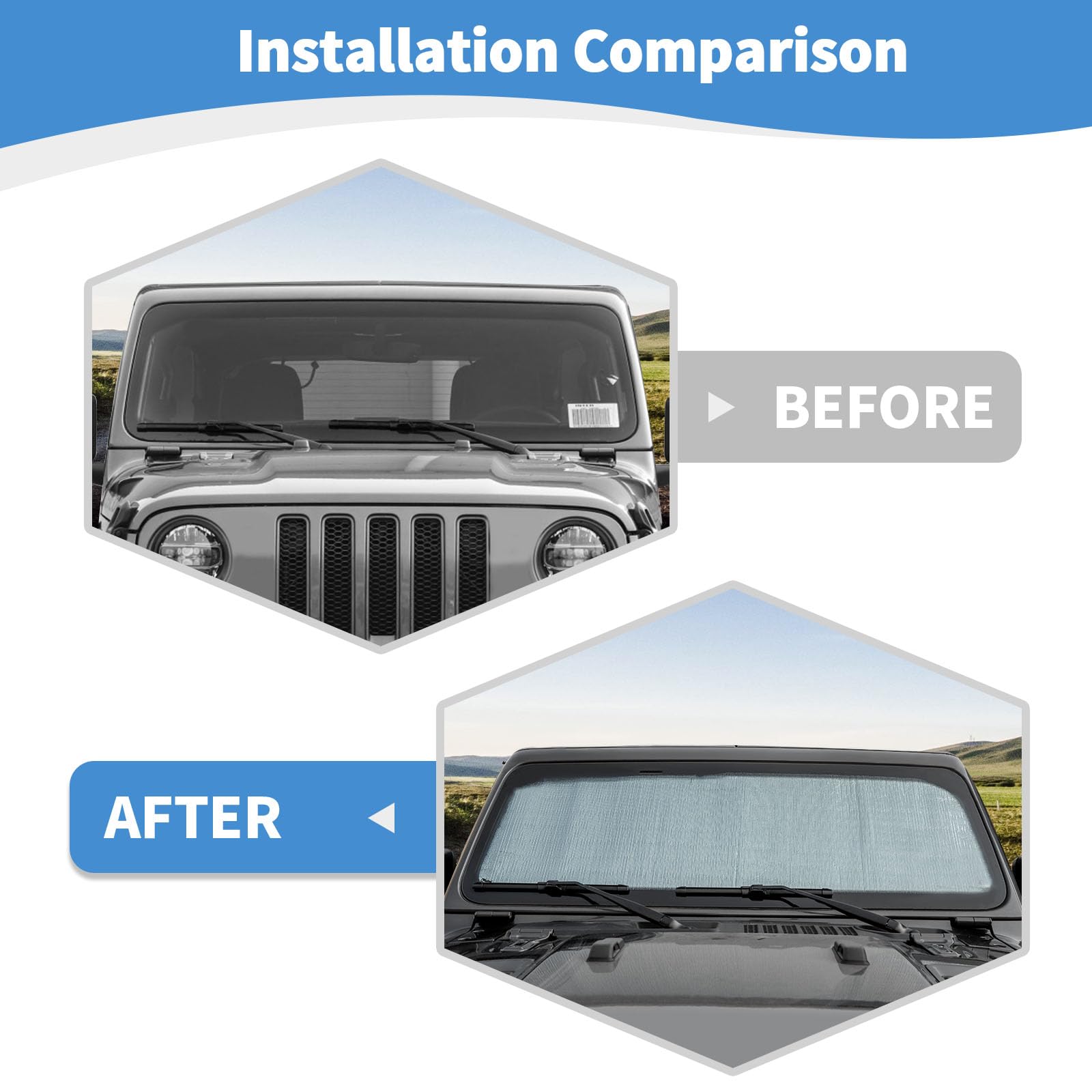 RT-TCZ for Wrangler JL Windshield Sun Shade Front Sun Visor Mat for Jeep Wrangler JL JLU 2018-2024 for Jeep Gladiator JT 2020-2024