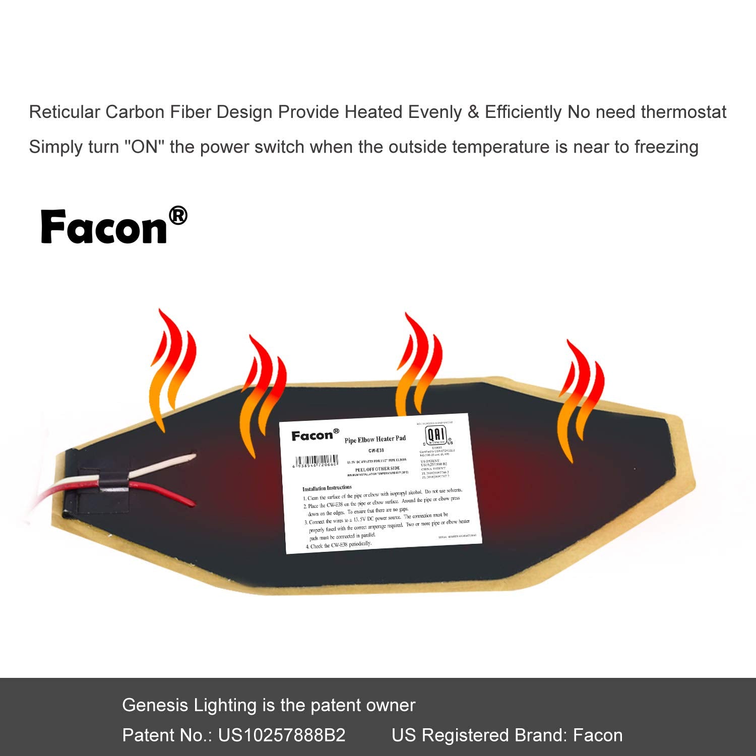 Facon 3'' X 8'' Rv Elbow Pipe Heater Pad, Work For 1-1/2'' Elbow Pipe, 3Packs 12V Tank Heater Pad, For Rv, Camper, Travel Traile