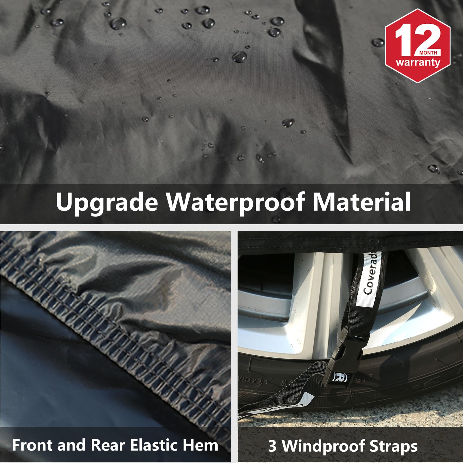 Coverado Car Cover Waterproof All Weather For Automobiles, Full Exterior Covers Outdoor Sun Protection Universal Fit Sedan 170-1