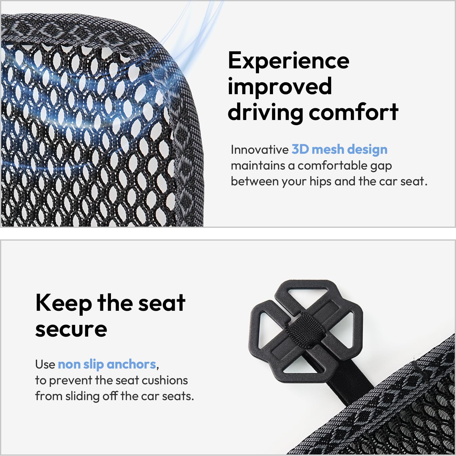 Carrotez 2 Pack Double Breathable 3D Air Mesh Cool Seat Cushion Pad For Cars Seats, Home Office Chairs, Wheelchairs, 17.75' X 17.75' - Black