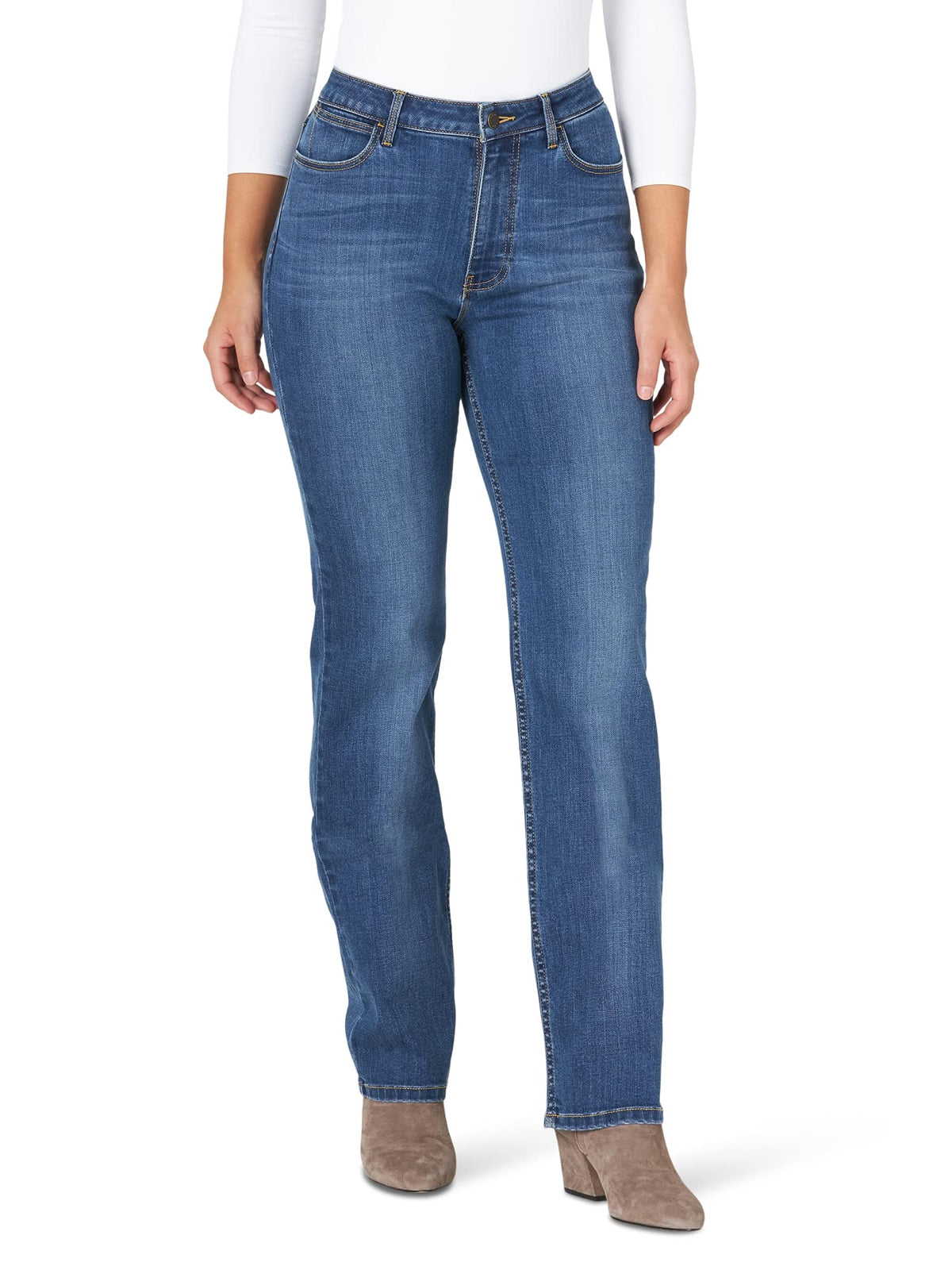 Wrangler Womens High Rise True Straight Fit Jeans, Hudson, 0-32 Us