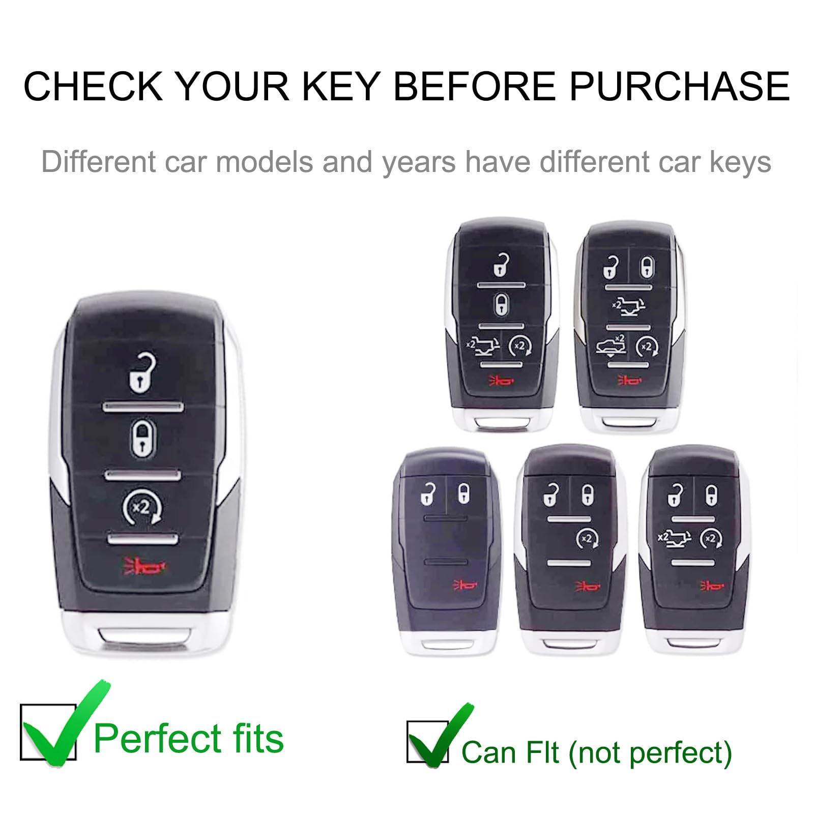 Cacarlike For Dodge Key Fob Cover With Leather Lanyard, Car Key Fob Case Compatible With 2019-2023 Dodge Ram 1500 2500 3500 4500