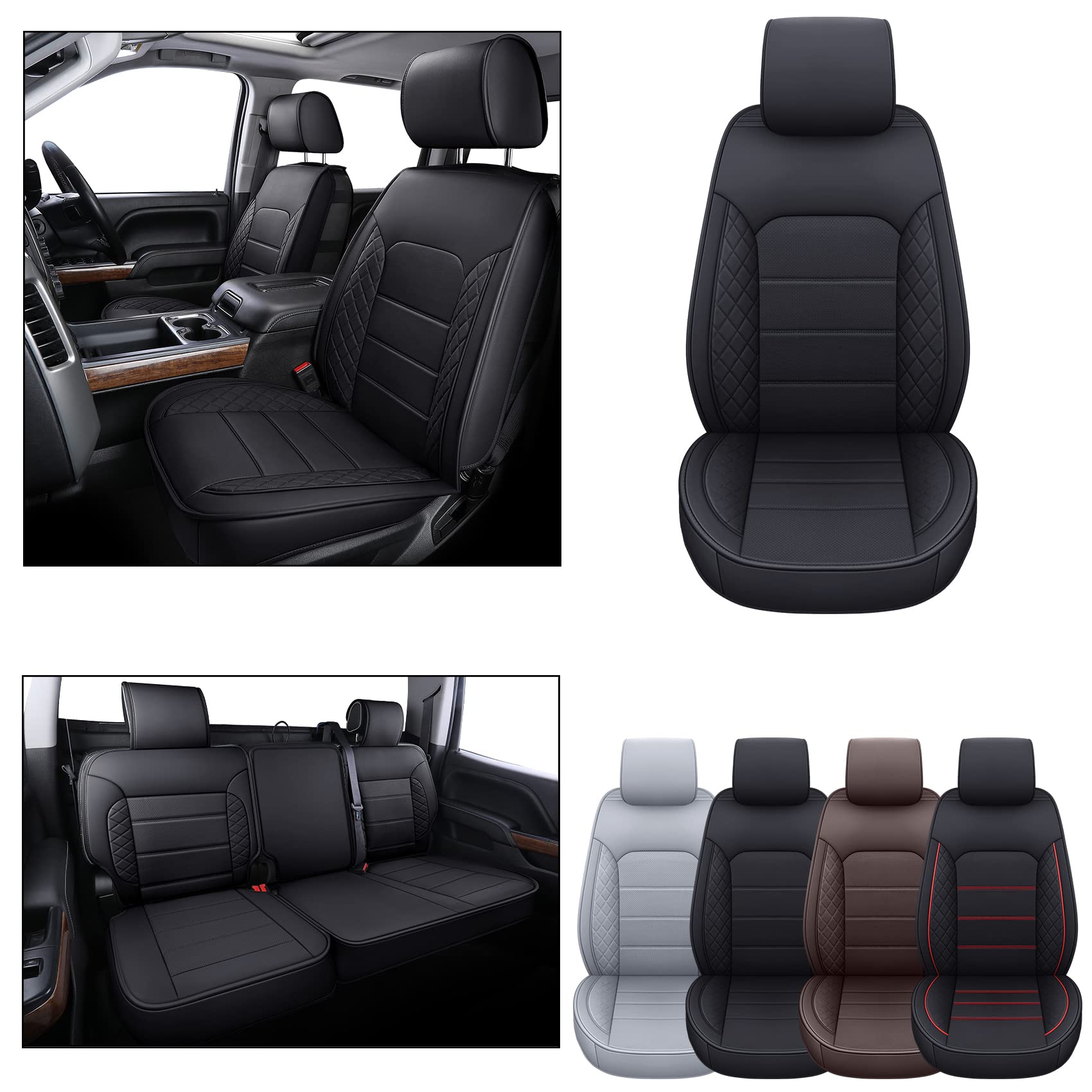 Luckyman Club X04-S3 Chevy Silverado/Sierra Seat Covers Full Set, Fit 2007-2013&2019-2025 1500/2008-2014&2020-2025 2500 Hd/3500