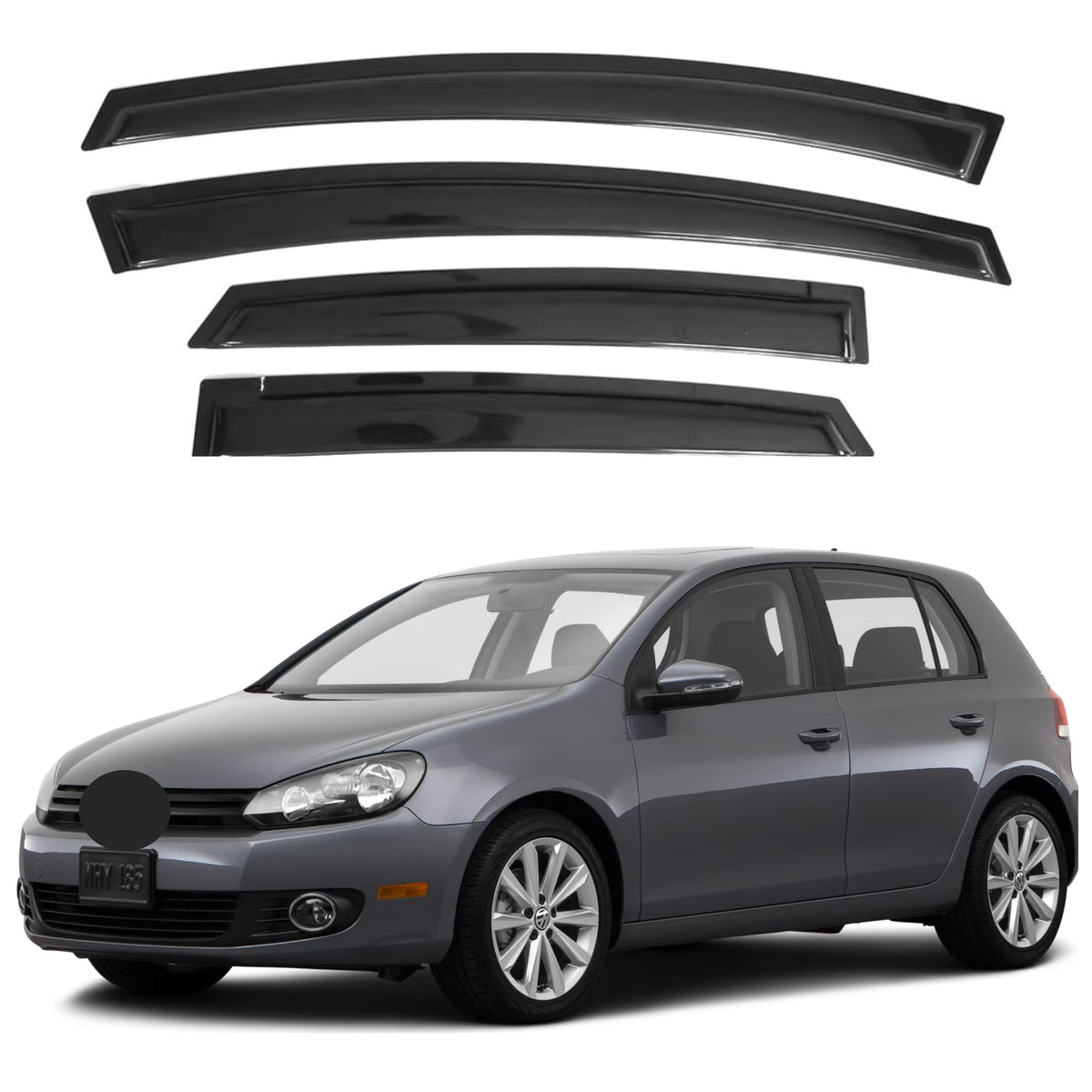 Ig Window Visor For Volkswagen (Vw) Golf Mk6 Hatchback 2010-2014, Rain Guard Tape-On Durable Sun Wind Side Vent Window Deflector