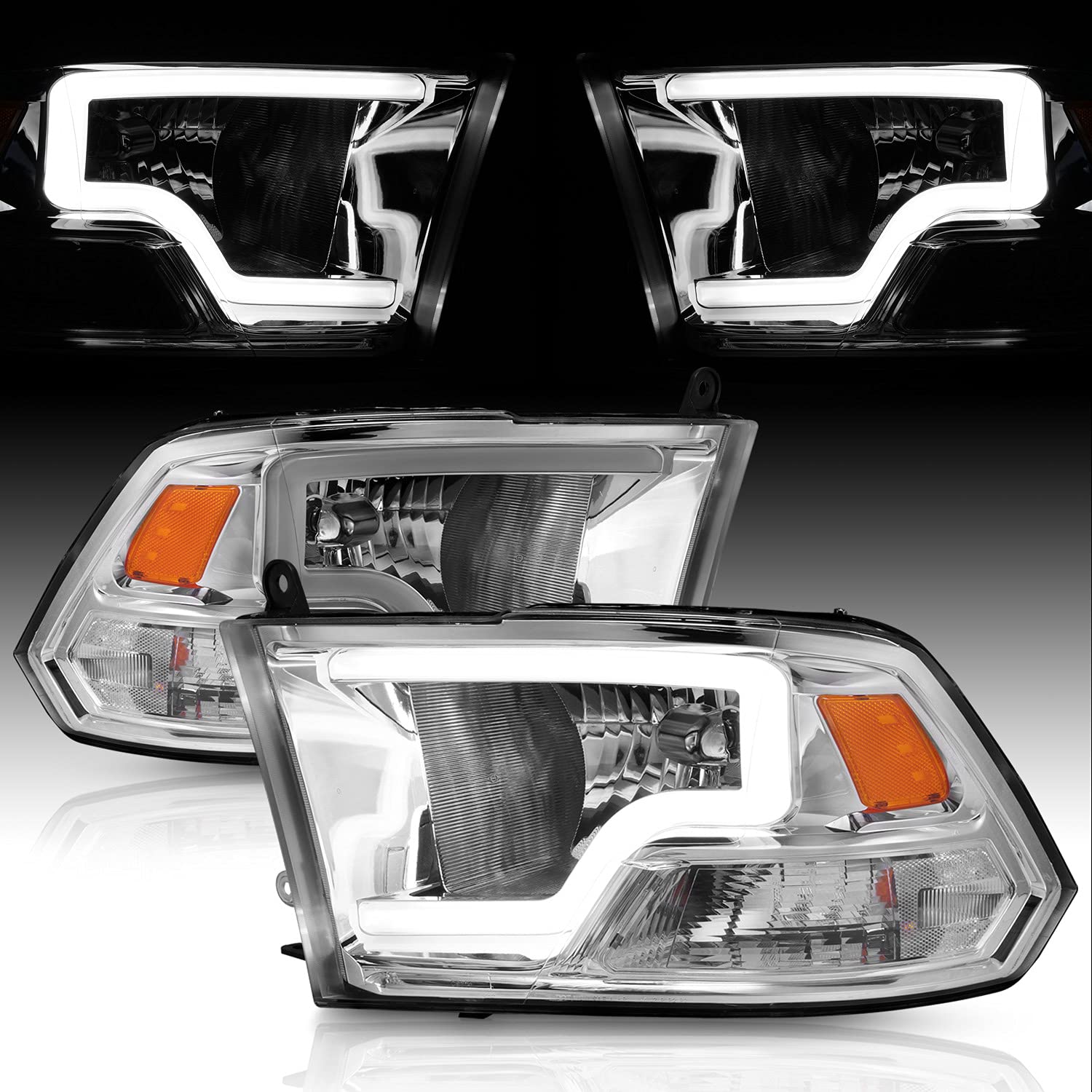 Amerilite For 2009-2018 Dodge Ram 1500 2500 3500 Pickup Led Bar Replacement Chrome Headlights Set - Driver And Passenger Side