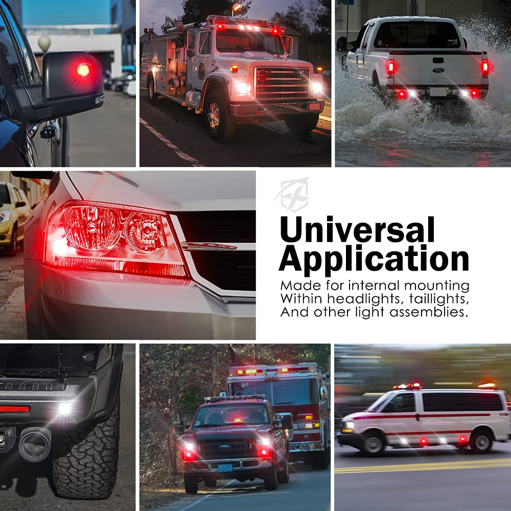Xprite White Red Led Hideaway Strobe Lights Kit, 20 Flashing Patterns W/Control Panel Headlights Taillights Fog Light Interior M